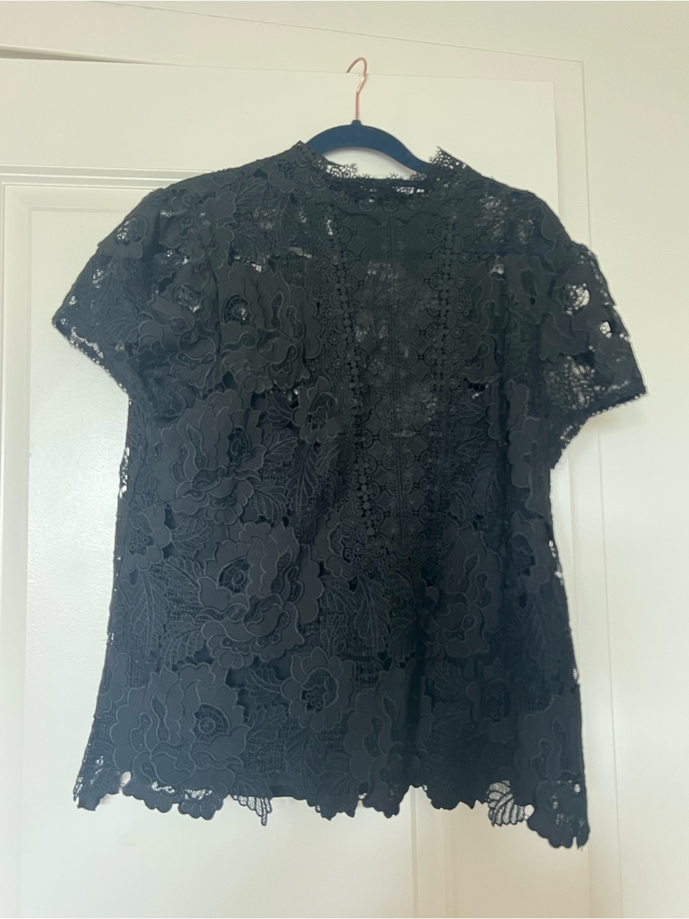 Nanette Lepore Black Floral Lace Short Sleeve Top